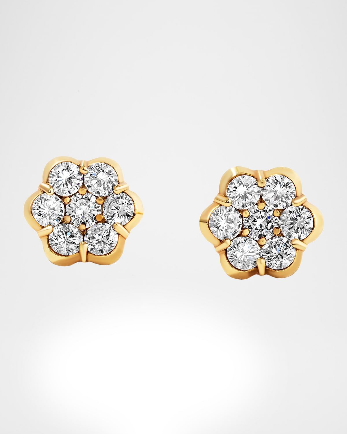 18K Yellow Gold 14 Diamond Flower Stud Earrings, 2.41tcw