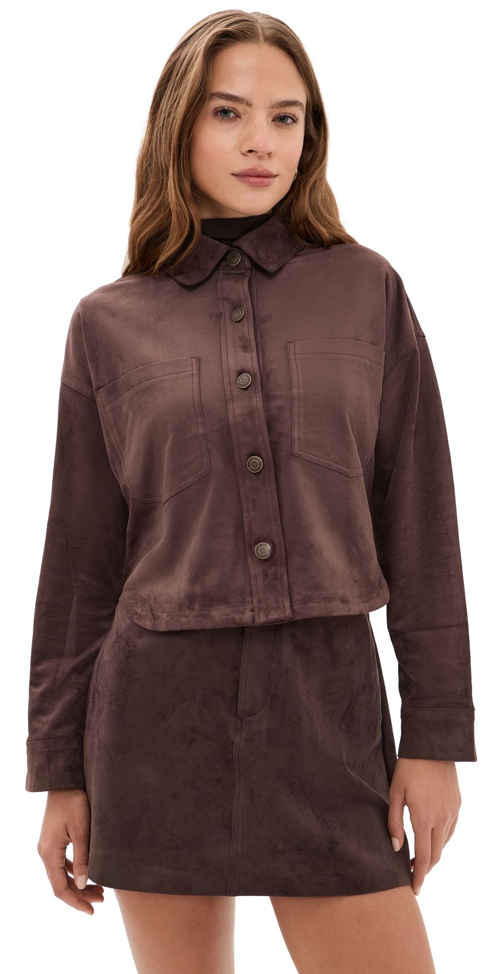 Z Supply All Day Cropped Suede Jacket Dark Chocolate L