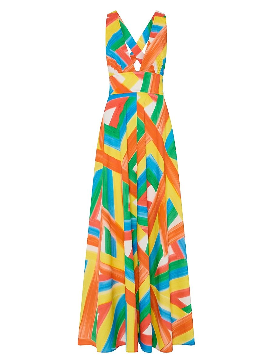 Women's Catarina Multi Stripe Poplin Maxi Dress - Orange Multi - Size 4