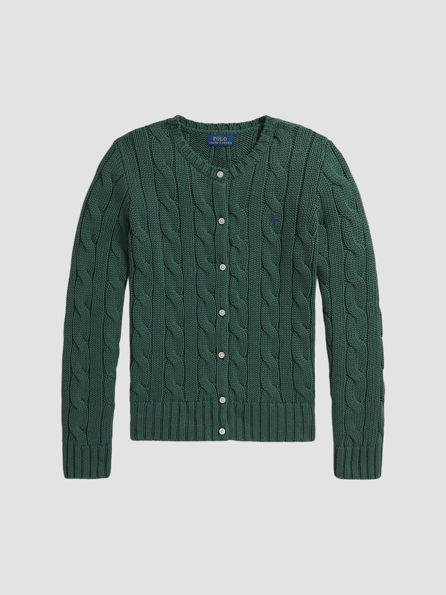 Polo Ralph Lauren Girl's Girl's Logo Cotton Cable-Knit Cardigan - Verano Green - Size 8