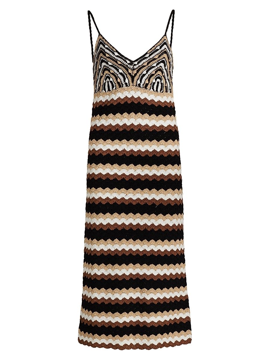 Women's Harlow Striped Cotton Knit Midi-Dress - Black Geo Crochet - Size Medium