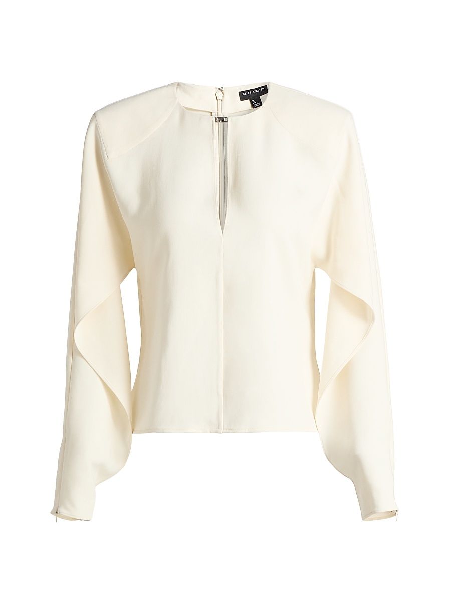 Women's Luella Crépe Ruffle Blouse - Cream - Size 8