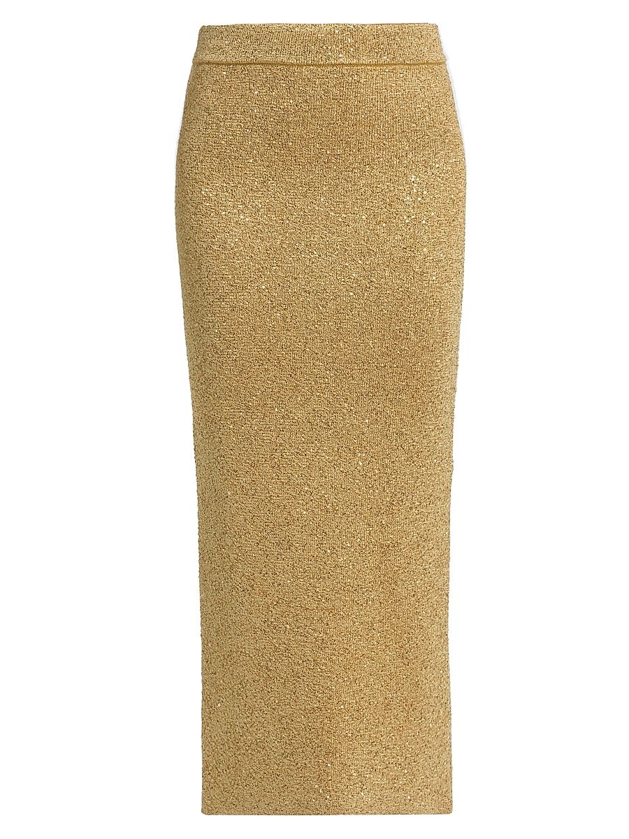 Women's Sequined Knit Pencil Skirt - Sunlight - Size Large