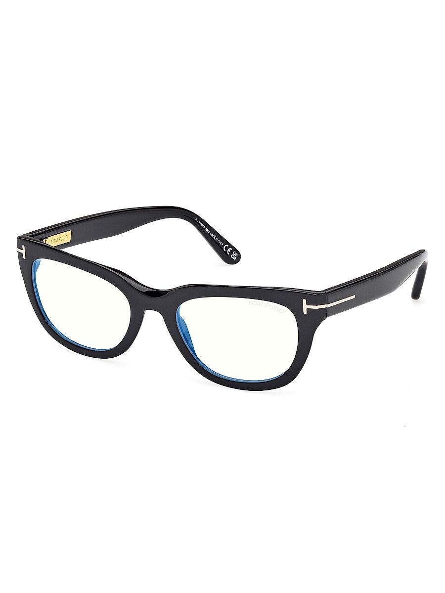 Women's 53MM Oval Blue Block Eyeglasses - Shinyblack