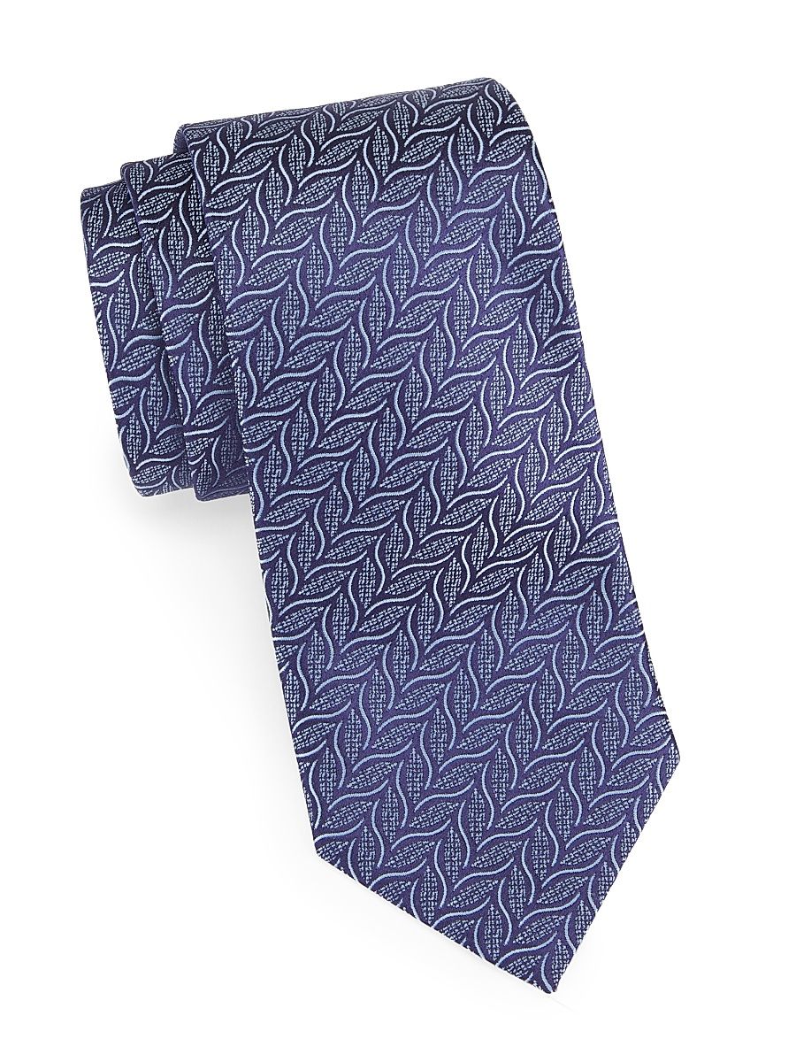 Men's Vine Jacquard Silk Tie - Navy Blue