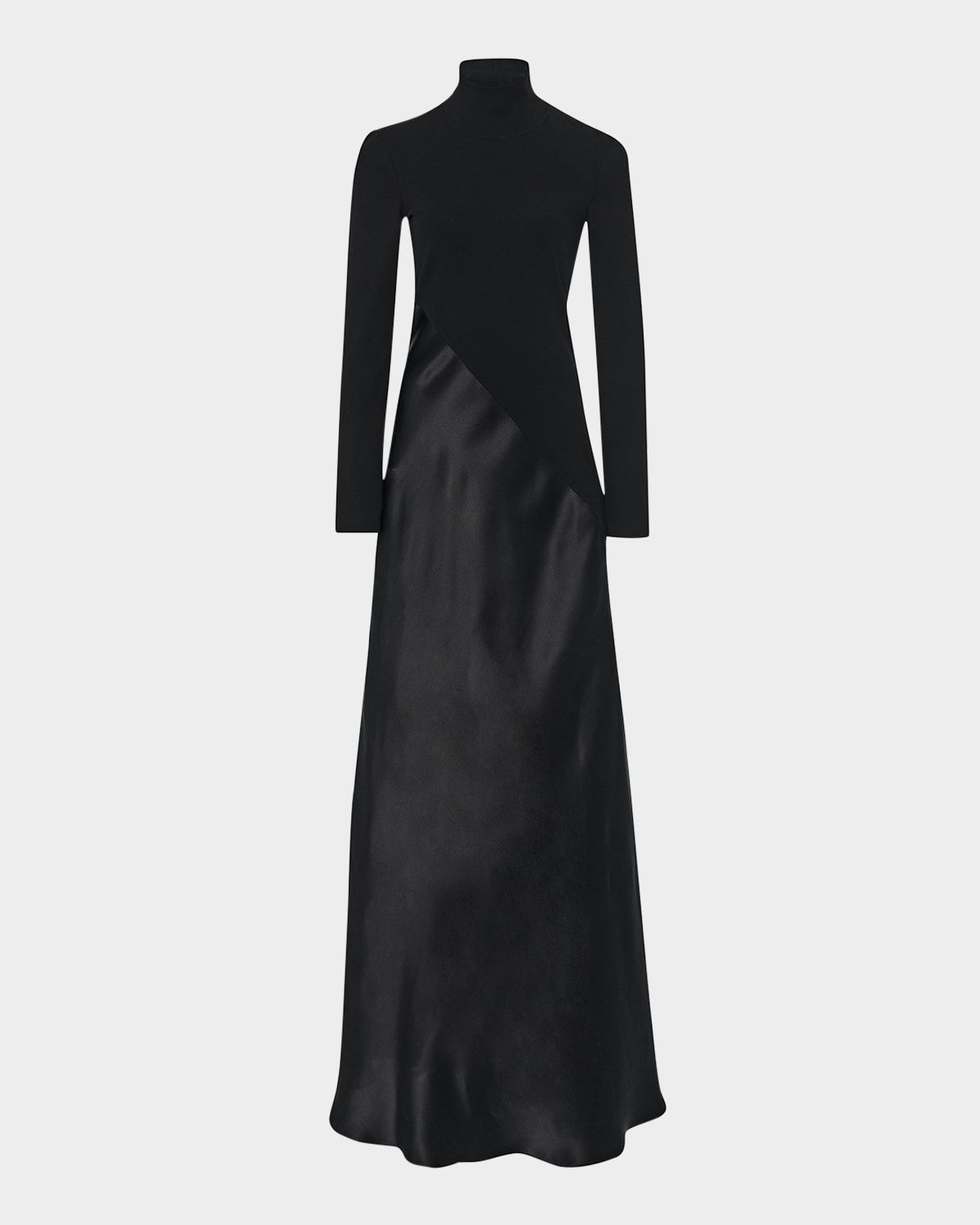 Mixed-Media Turtleneck Long-Sleeve Bias Gown