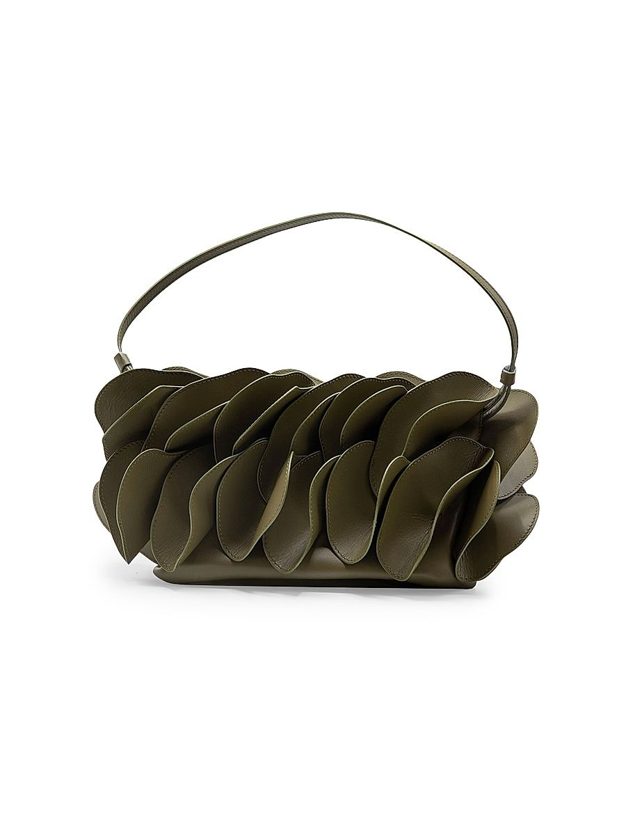 Women's Flower Leather Shoulder Bag - Olive Oil