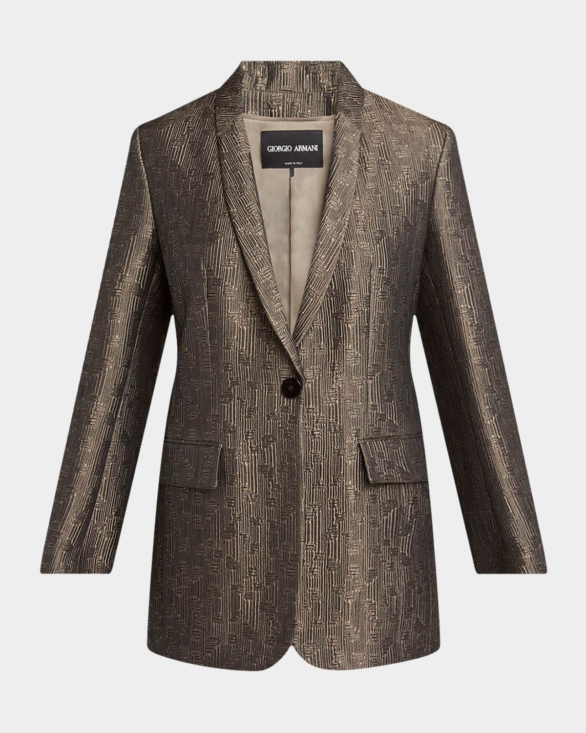 Geo Silk Jacquard Single-Breasted Blazer
