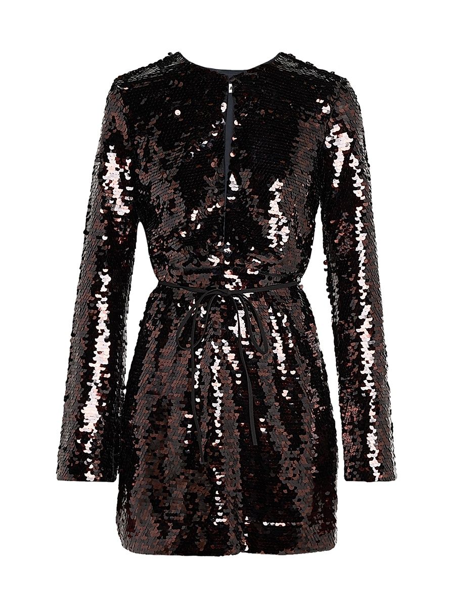 Women's Fifi Sequined Tie-Waist Minidress - Espresso - Size 12