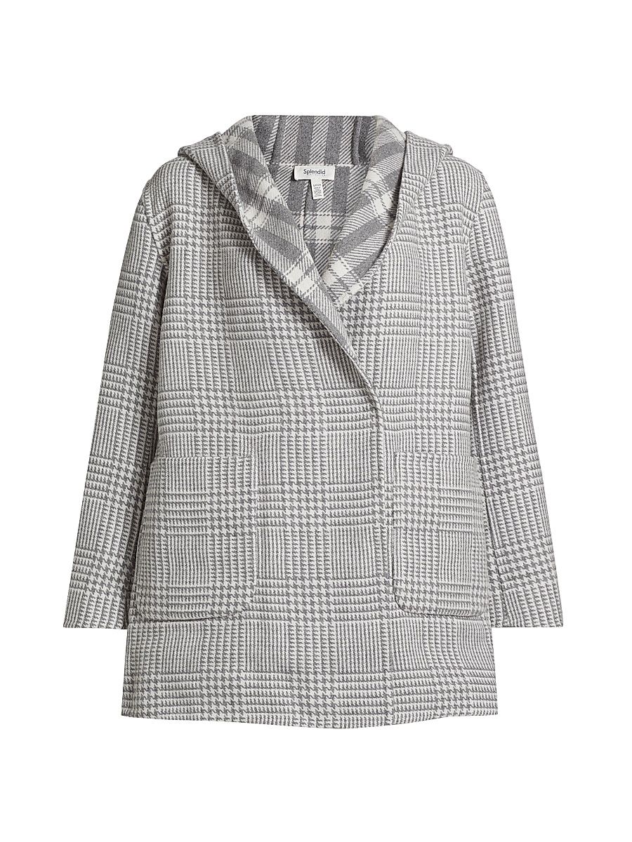 Women's Elliott Reversible Plaid Hooded Coat - Grey Glen Check - Size Small