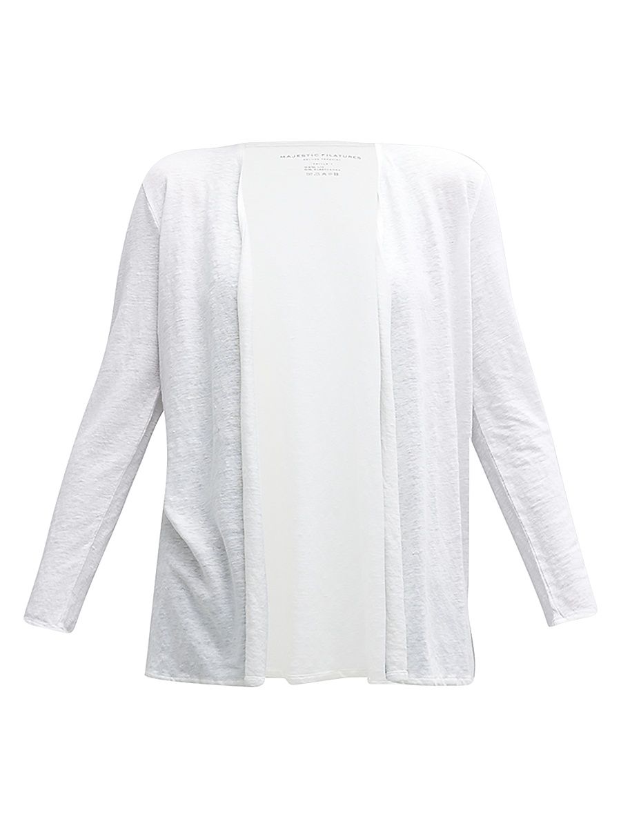 Women's Stretch Linen Open-Front Cardigan - White - Size Large