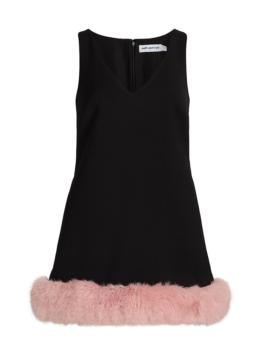 Women's Crepe Faux-Fur-Trim A-Line Minidress - Black - Size 12