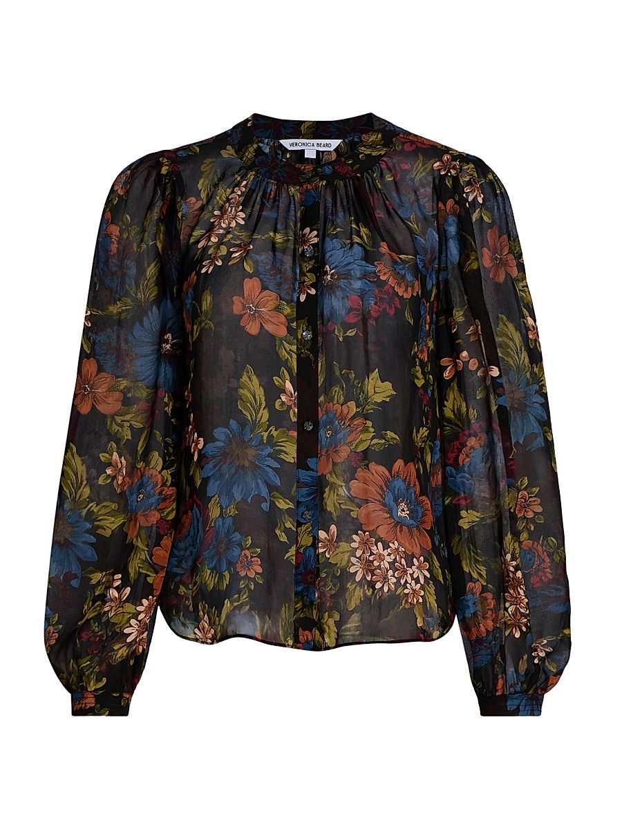 Women's Ashlynn Floral Silk Blouse - Black Multi - Size 6
