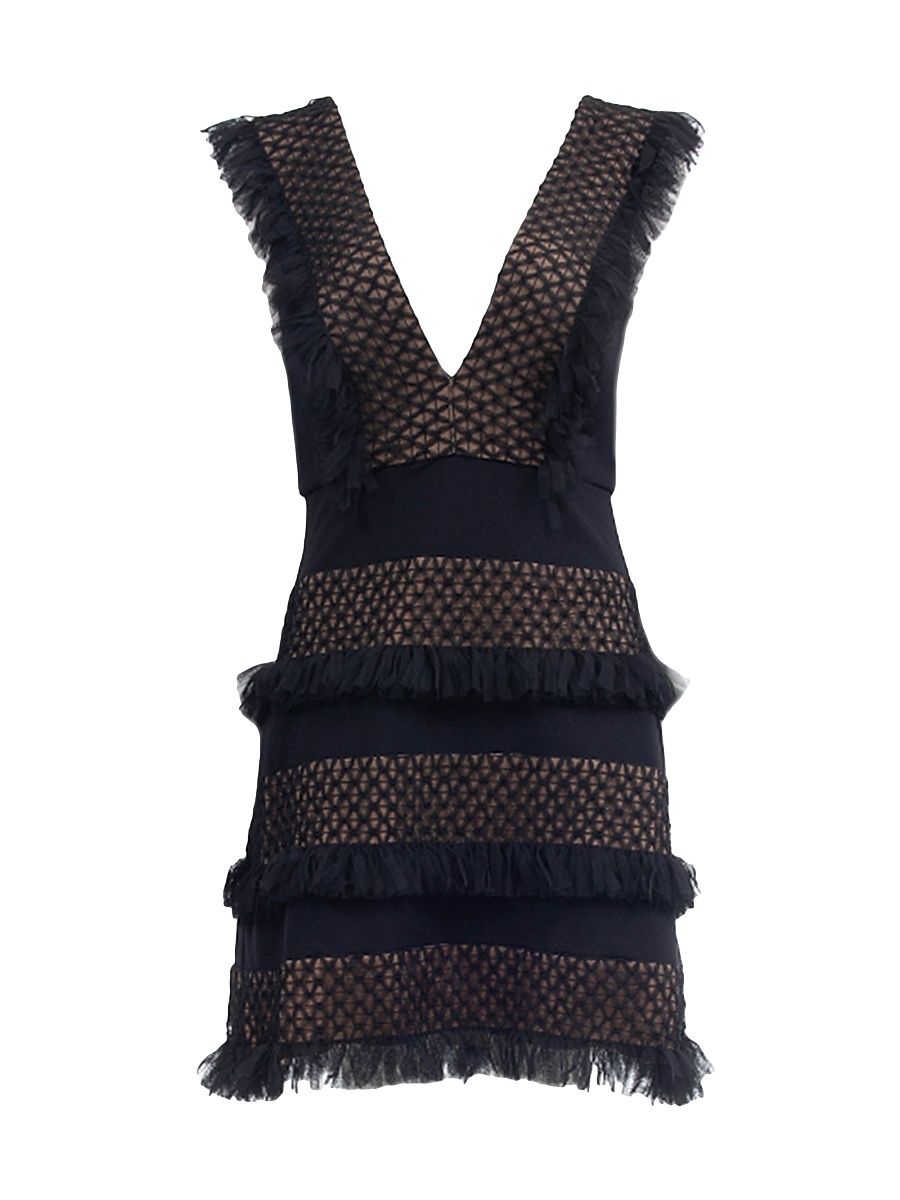 Women's Tiered Ruffle Minidress - Black Nude - Size 16