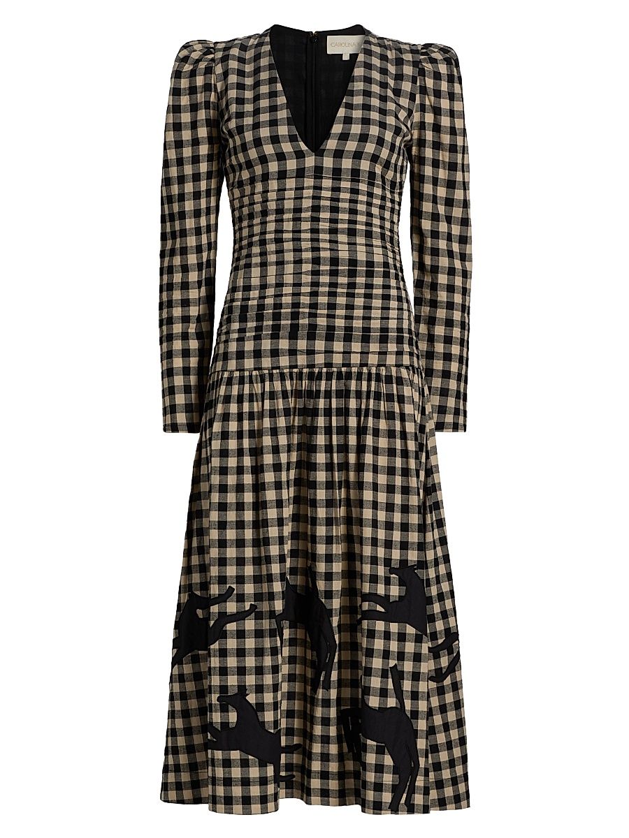 Women's Malika Check Cotton Drop-Waist Midi-Dress - Black Plaid - Size Large