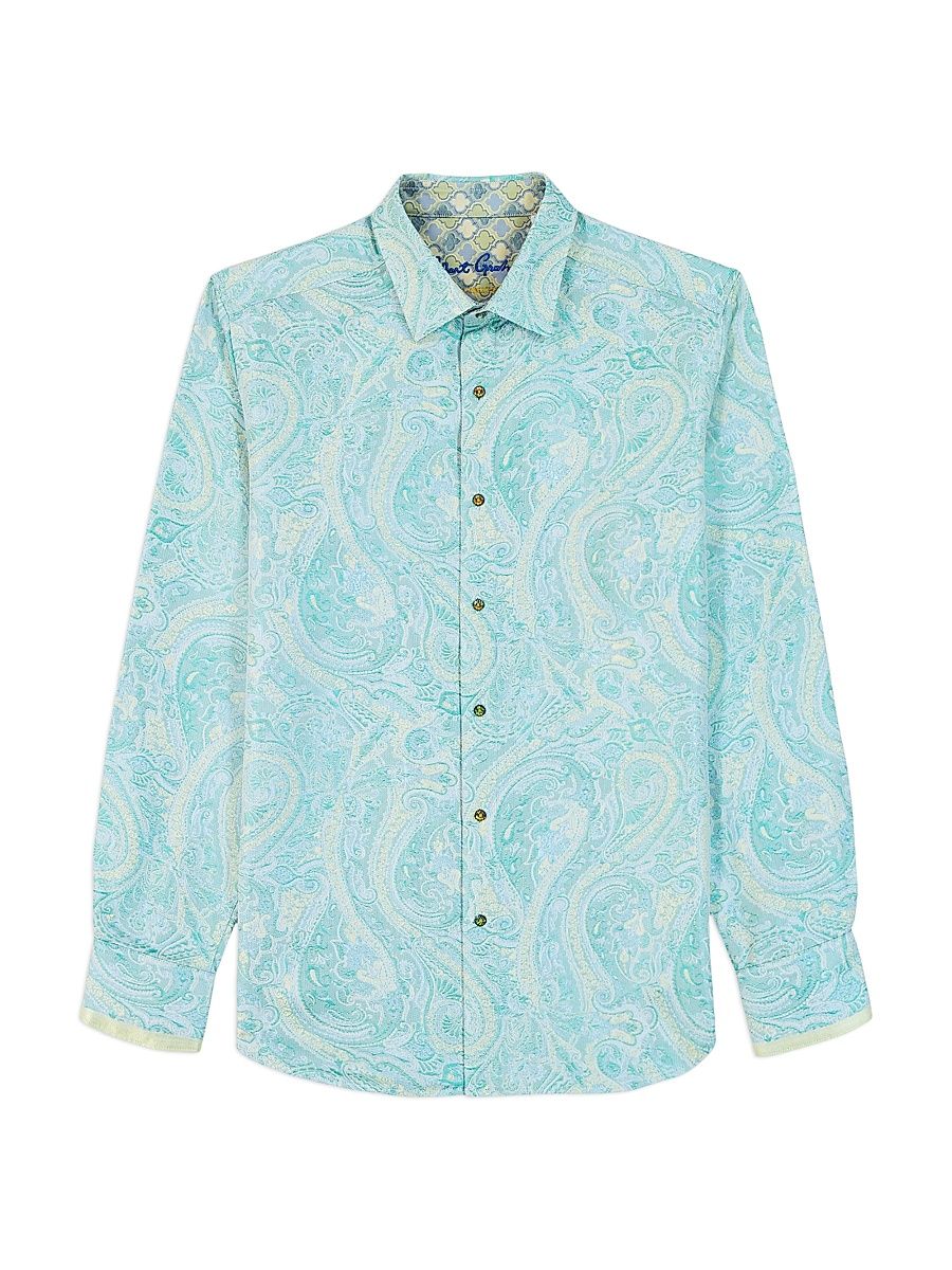 Men's The Viscount Paisley Button-Front Shirt - Teal - Size XL
