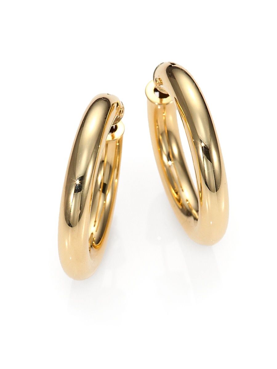 Women's 18K Yellow Gold Hoop Earrings/1" - Gold - Size 0