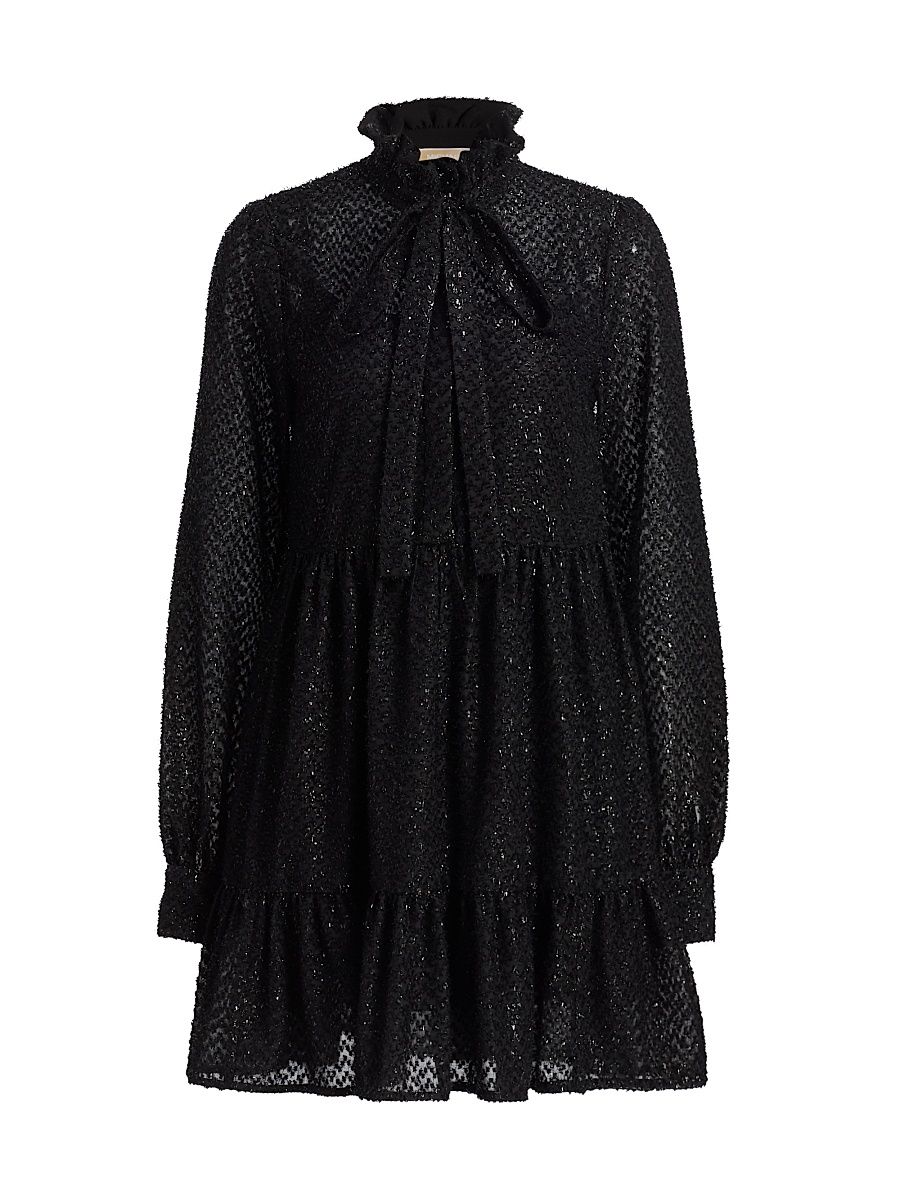 Women's Tie-Neck Long-Sleeve Minidress - Black - Size XL