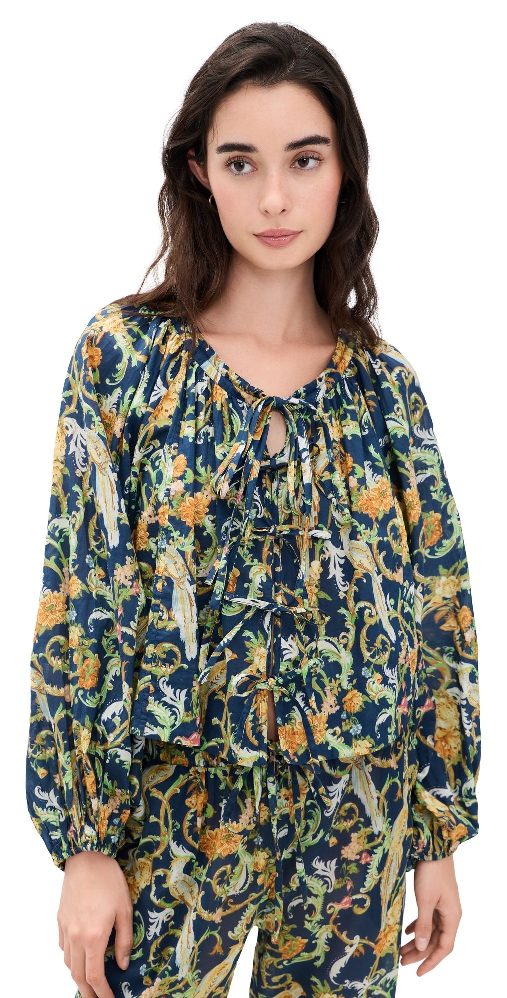 Coniglio Palm Beach Oleander Blouse Royal Birds Navy One Size