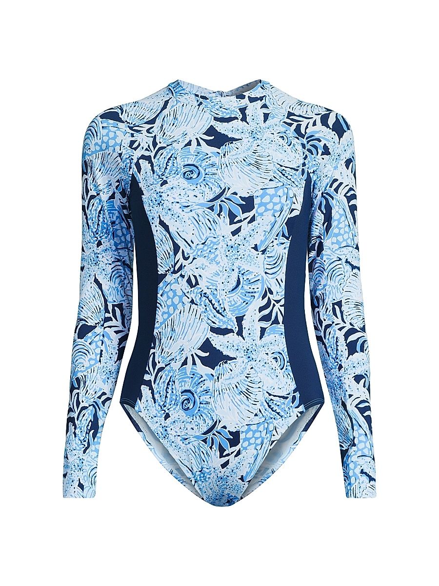 Women's Wynton Rashguard One-Piece Swimsuit - Bonaire Blue - Size 8