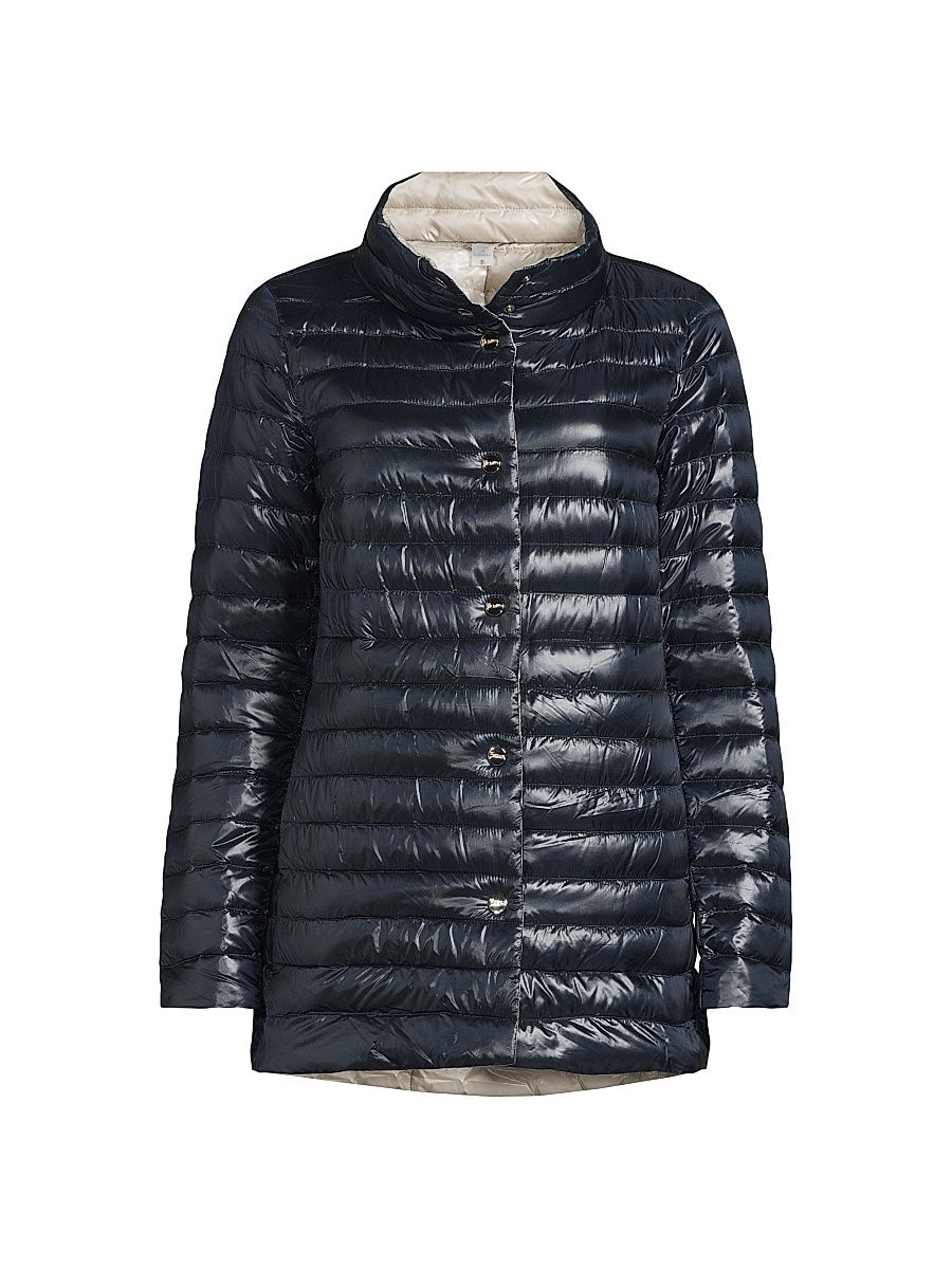 Herno Women's Ultralight Reversible A-Line Down Jacket - Navy Silver - Size 2