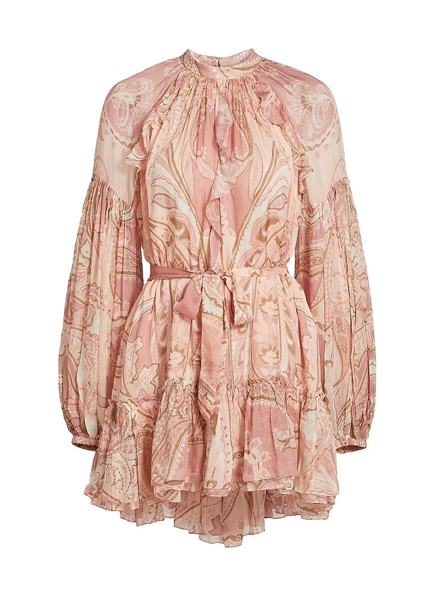 Women's Fiza Ruffle Tie-Waist Minidress - Pink White - Size XL