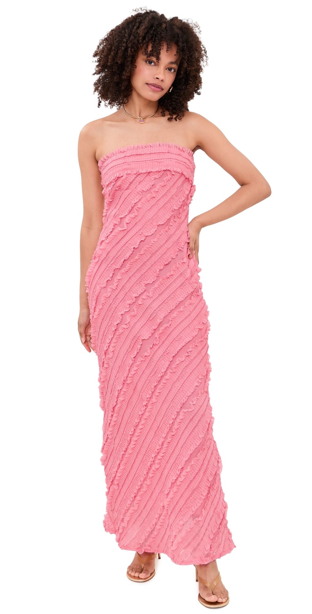 endless rose Strapless Ruffled Maxi Dress Guava M