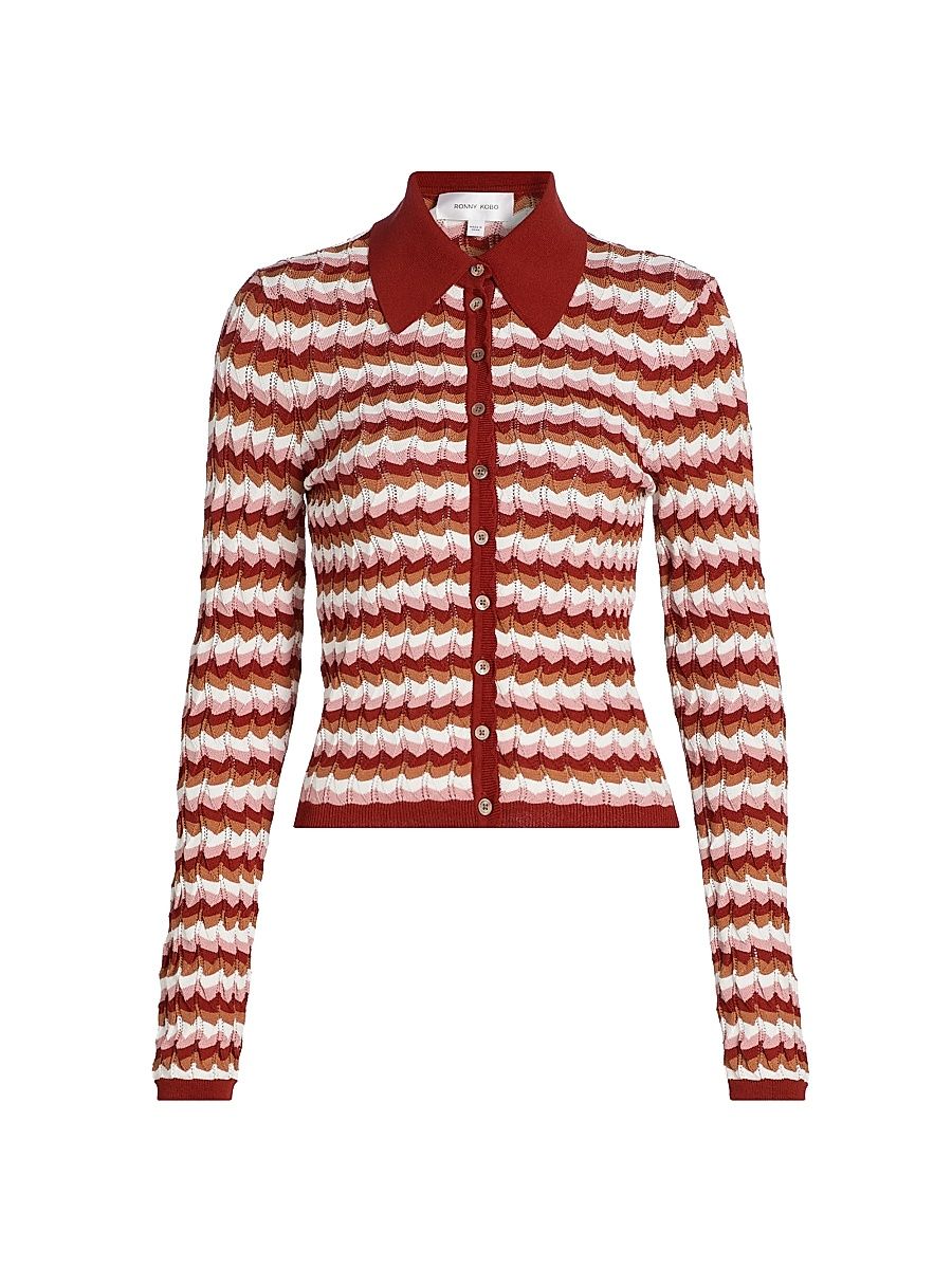 Women's Gavin Knit Collared Cardigan - Rust Combo - Size XL