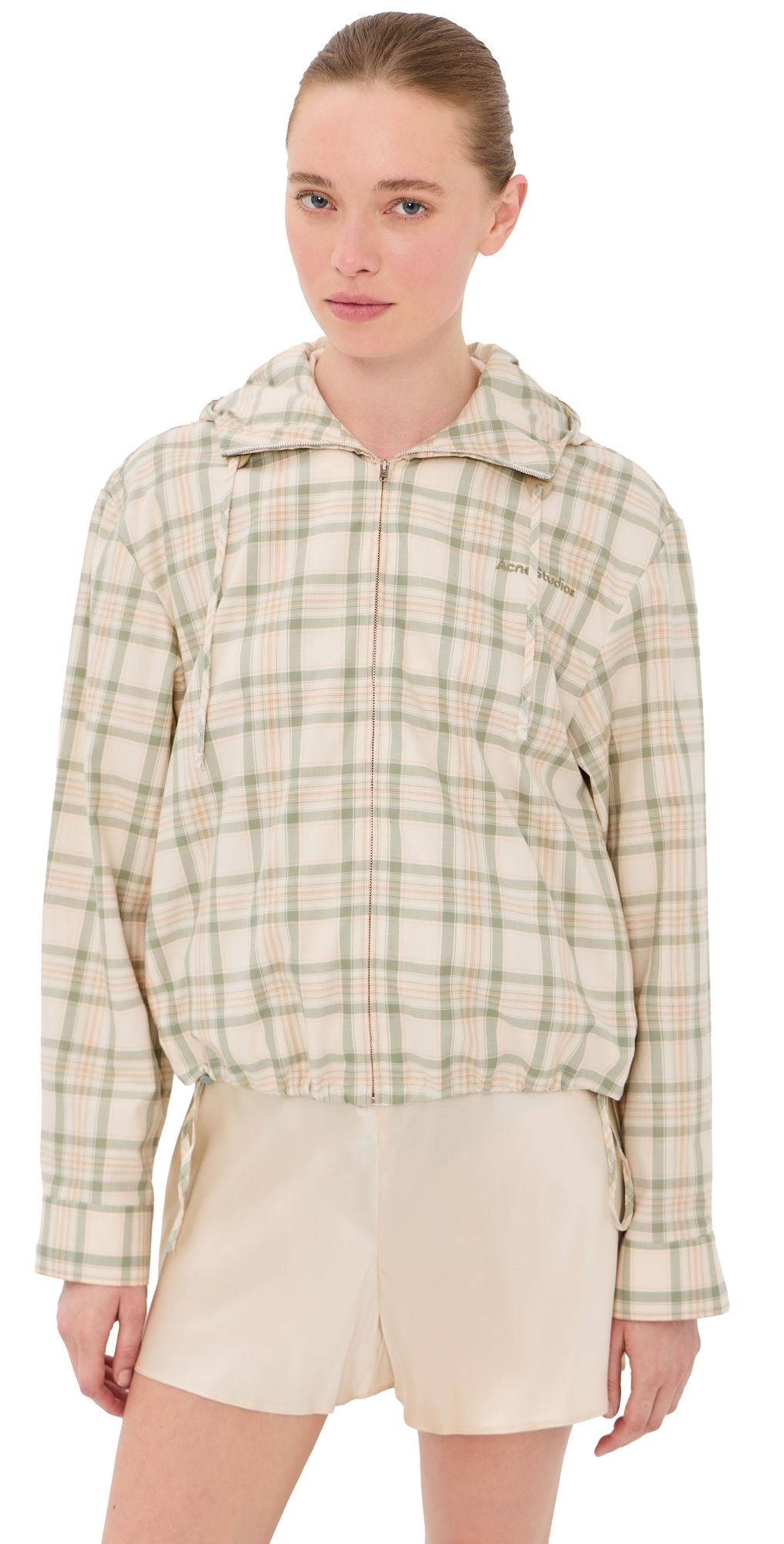 Acne Studios Hooded Check Jacket Green/Orange 42