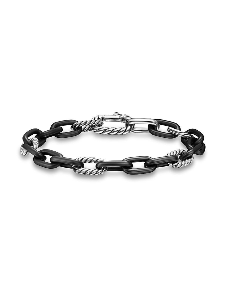Men's DY Madison Chain Bracelet in Black Titanium - Silver - Size Small