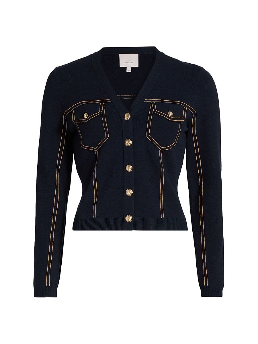 Women's Elisha Contrast Piped Cardigan - Navy - Size XL