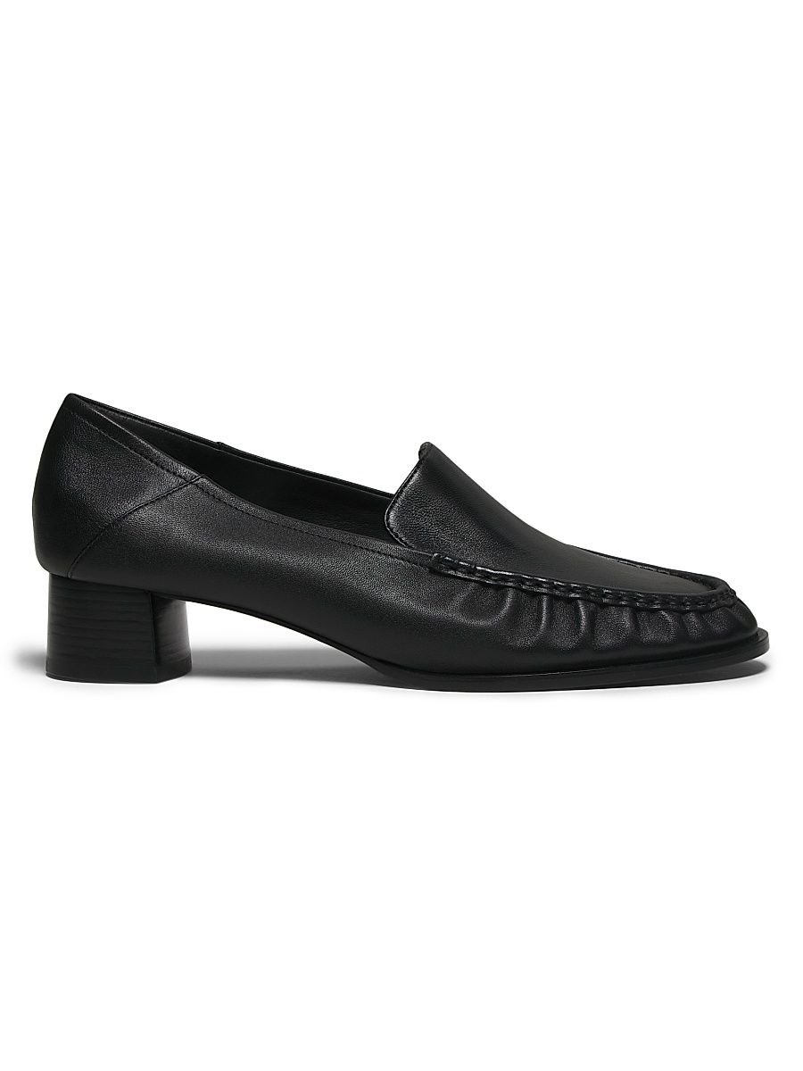 Women's Nadia Leather Heeled Loafers - Black - Size 9