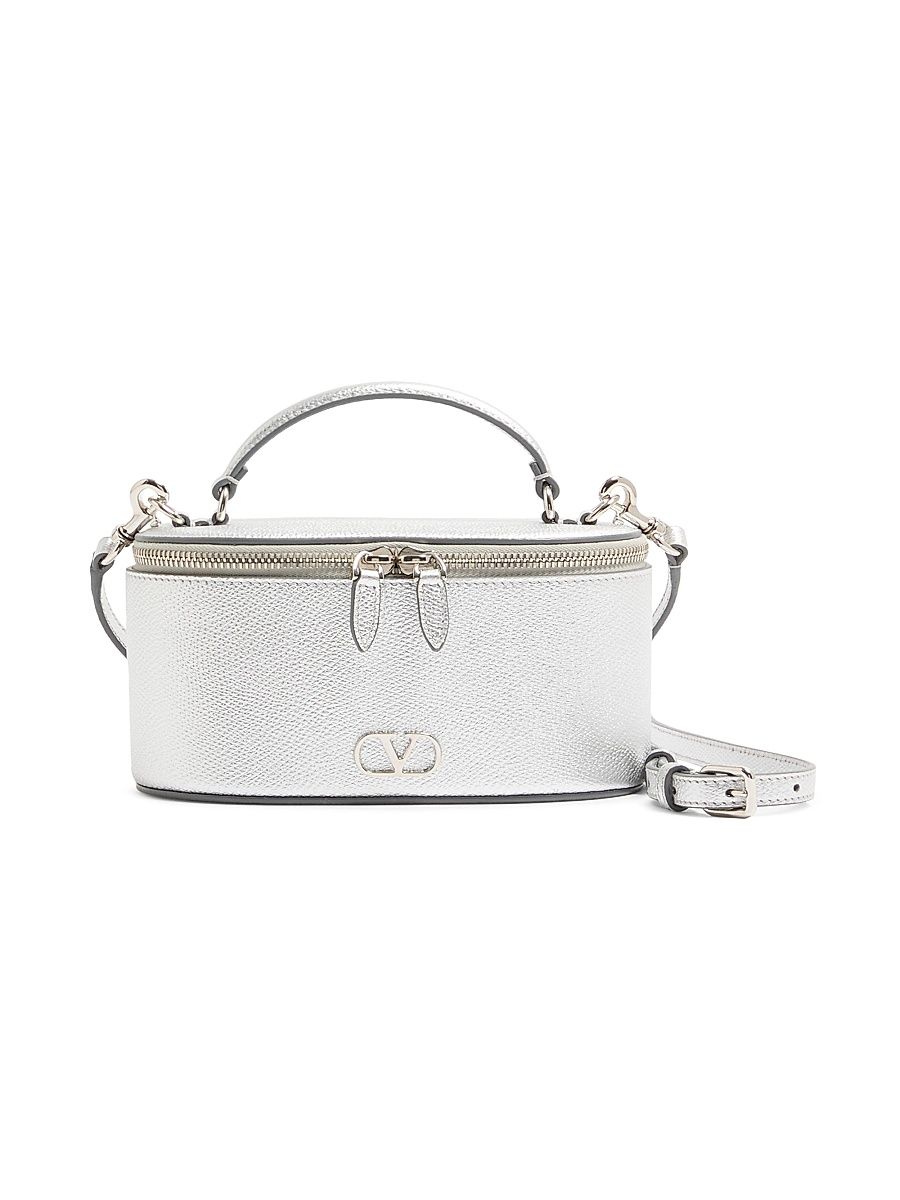 Women's Vlogo Signature Mini Vanity Bag in Laminated Grainy Calfskin - Silver