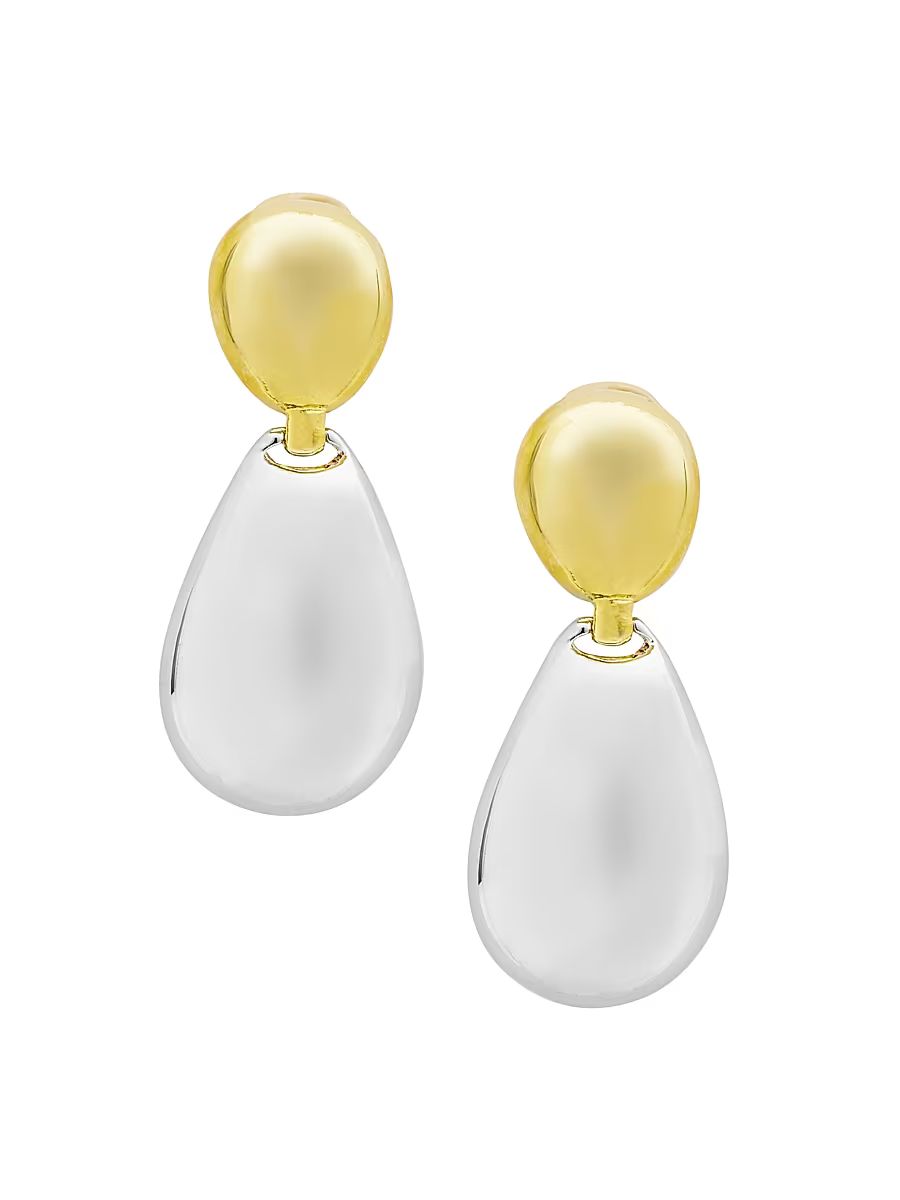 Women's Goldtone & Rhodium-Plated Clip-On Drop Earrings - Polished Gold Rhodium