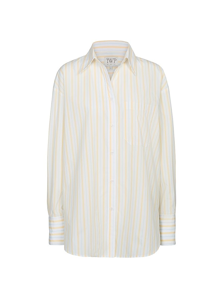 Women's Big Joe Striped Cotton Shirt - Ivory Yellow Blue - Size Medium