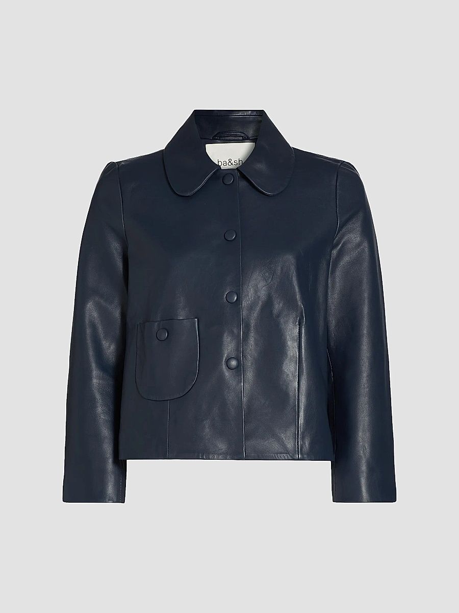 ba & sh Women's Milos Leather Jacket - Marine - Size XL