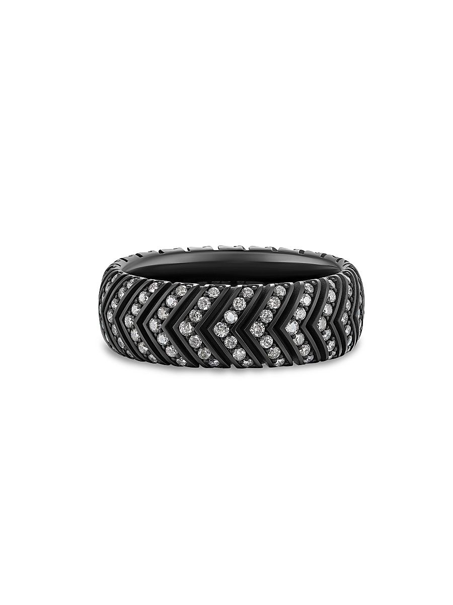 Men's Chevron Band Ring in Black Titanium - Black Diamond - Size 12