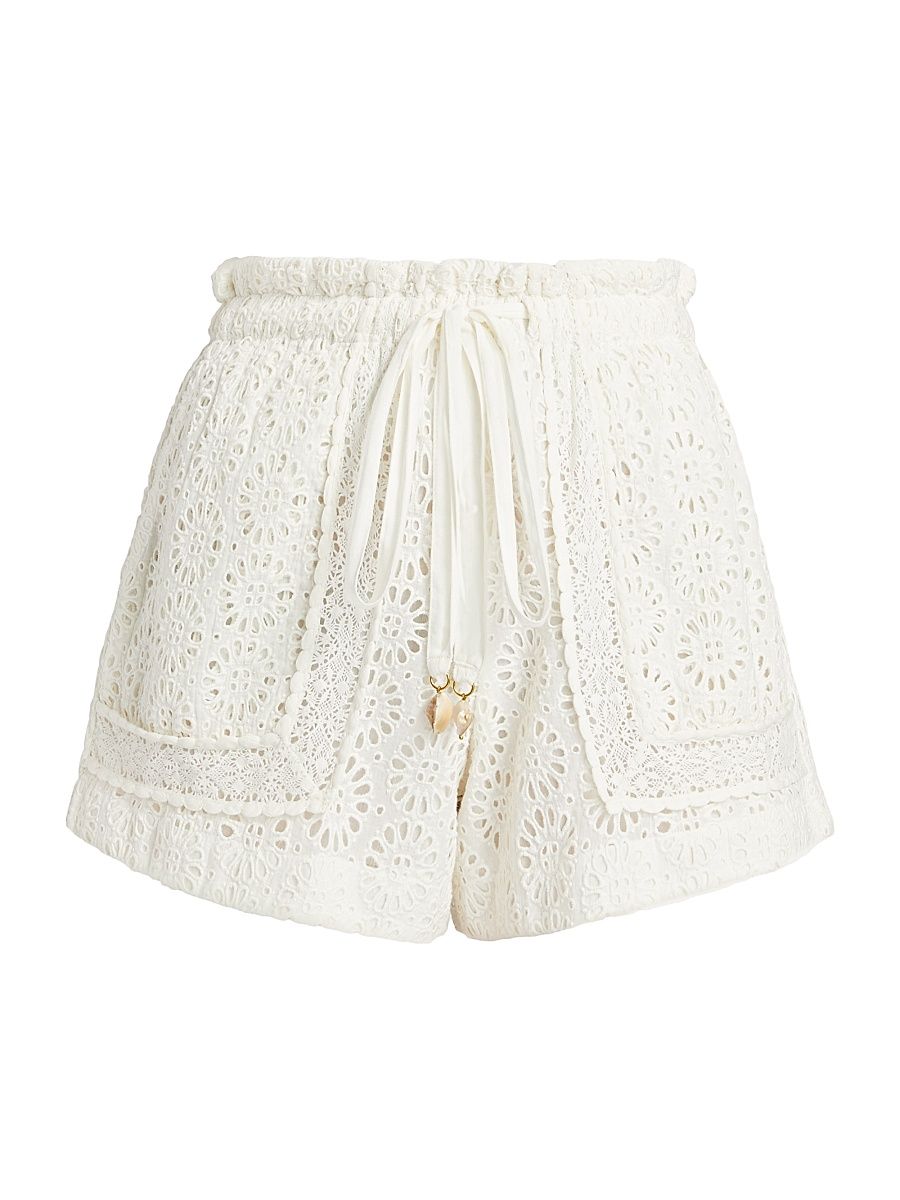 Women's Moni Eyelet Drawstring Shorts - Off White - Size XL