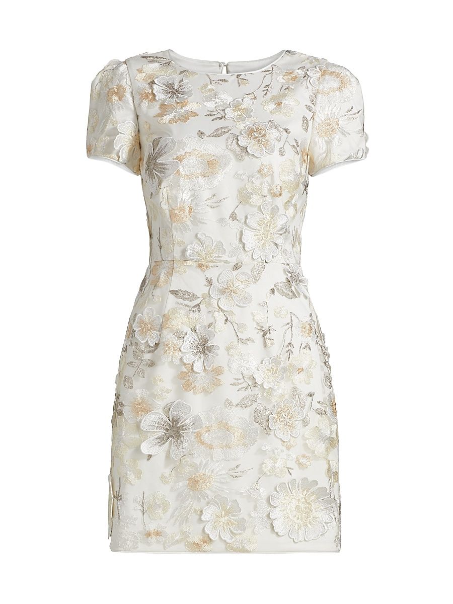 Women's Daisy 3D Floral Embroidered Minidress - Silver - Size 10