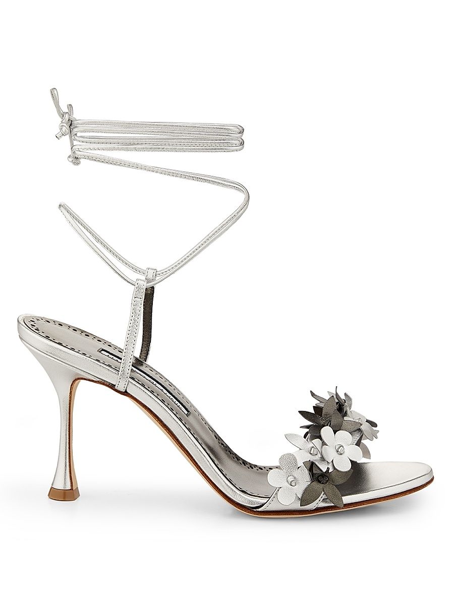 Women's Metallic Leather Strappy Sandals - Silver - Size 8.5