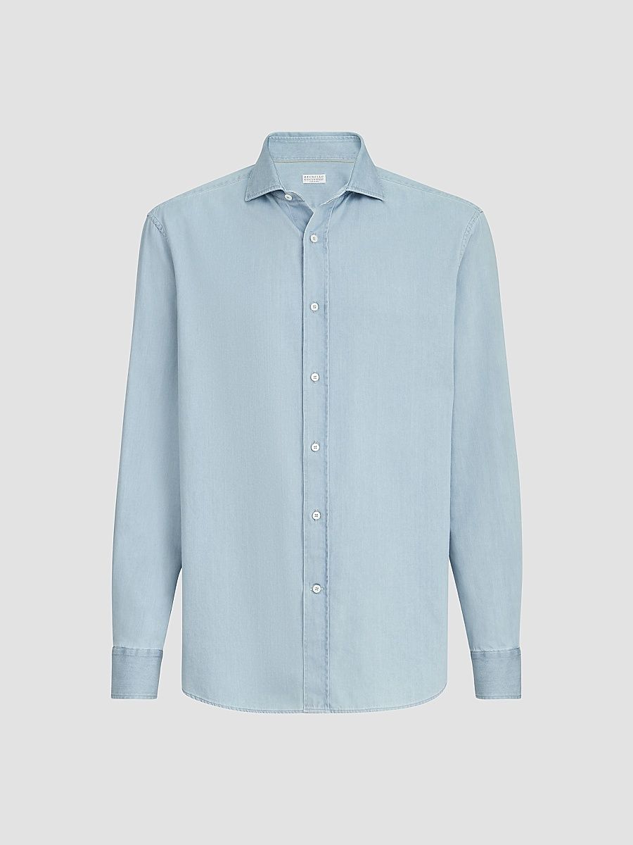 Men's Lightweight Denim Shirt with Spread Collar - Light Denim - Size XXXXL