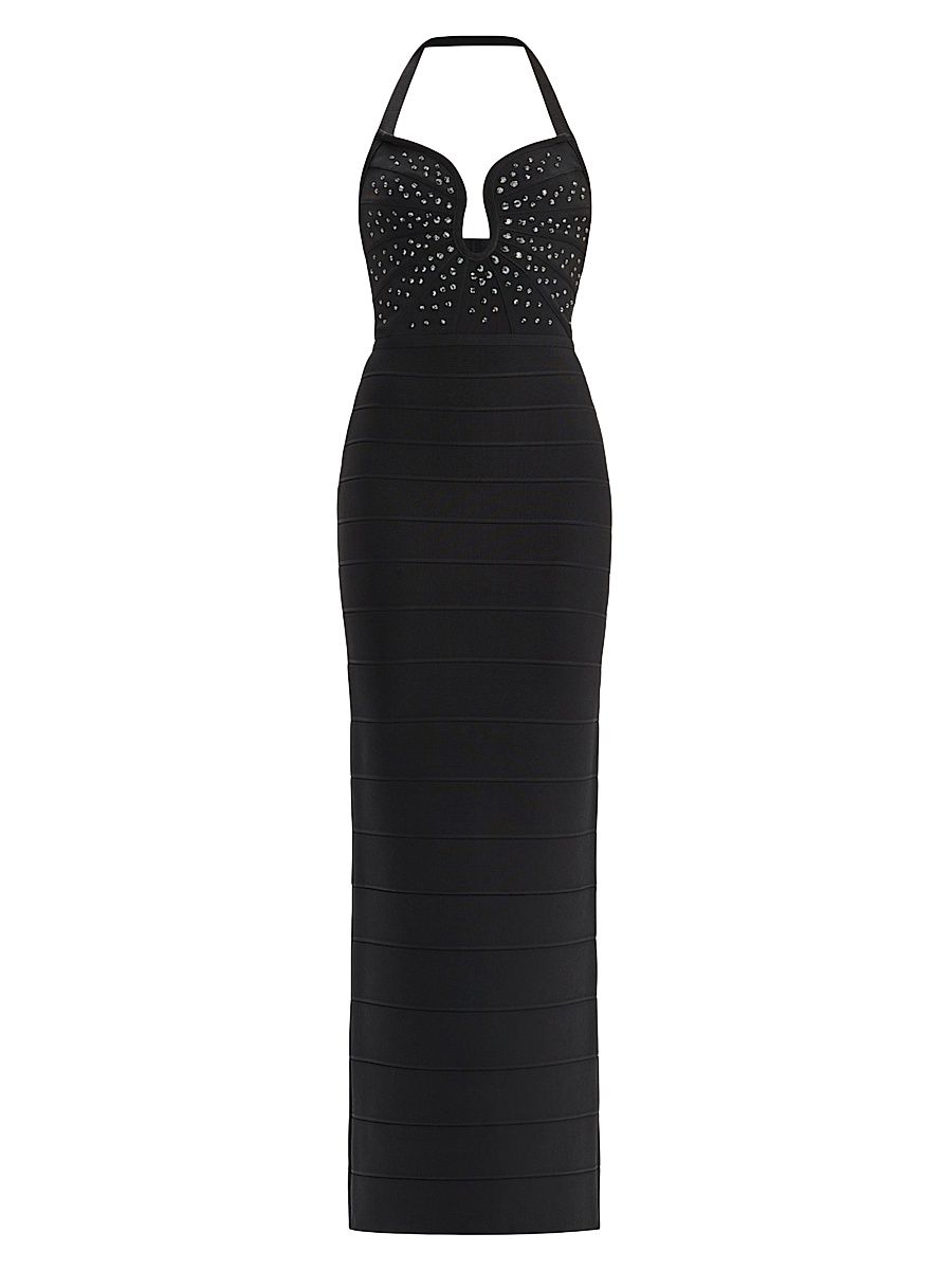 Women's The Reina Bandage Halter Gown - Black - Size XS