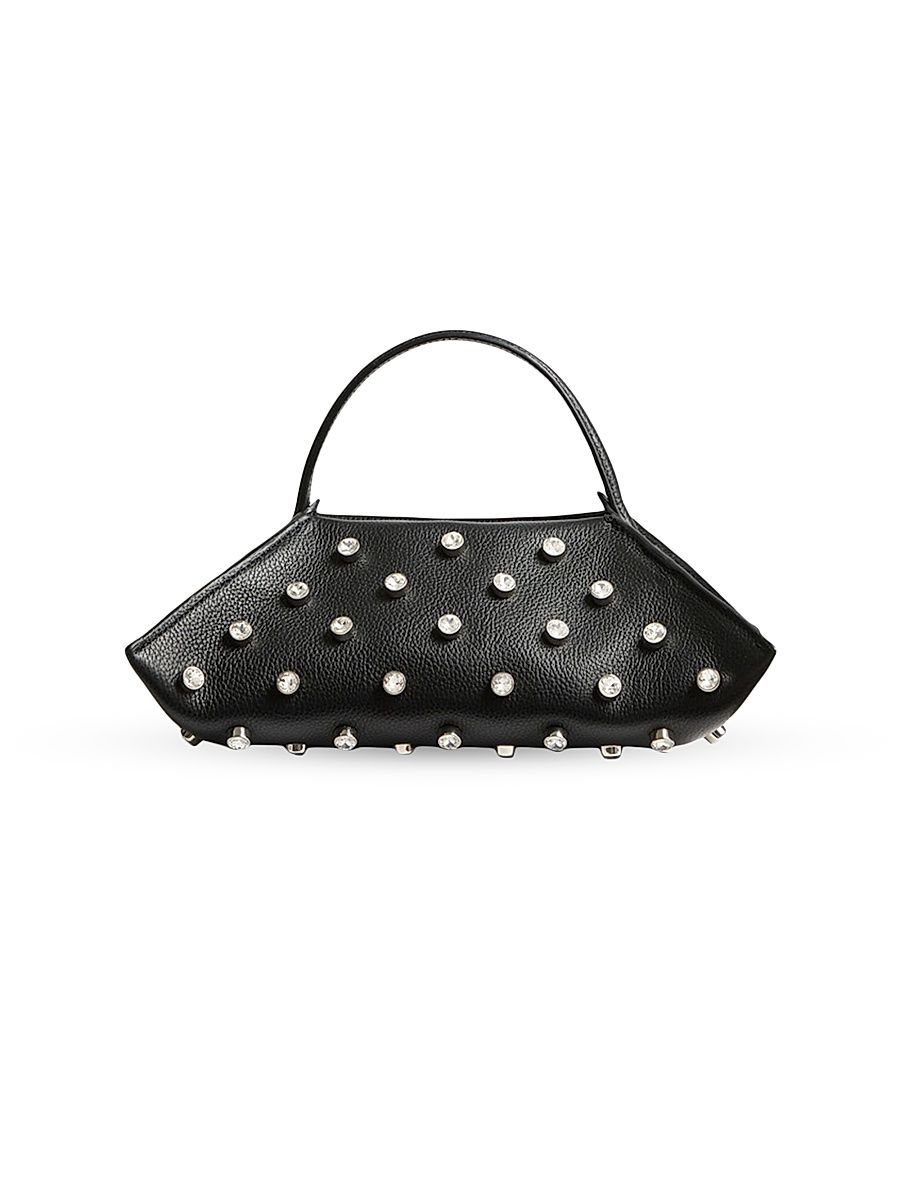 Women's Origami Baguette Embellished Leather Bag - Black Crystal
