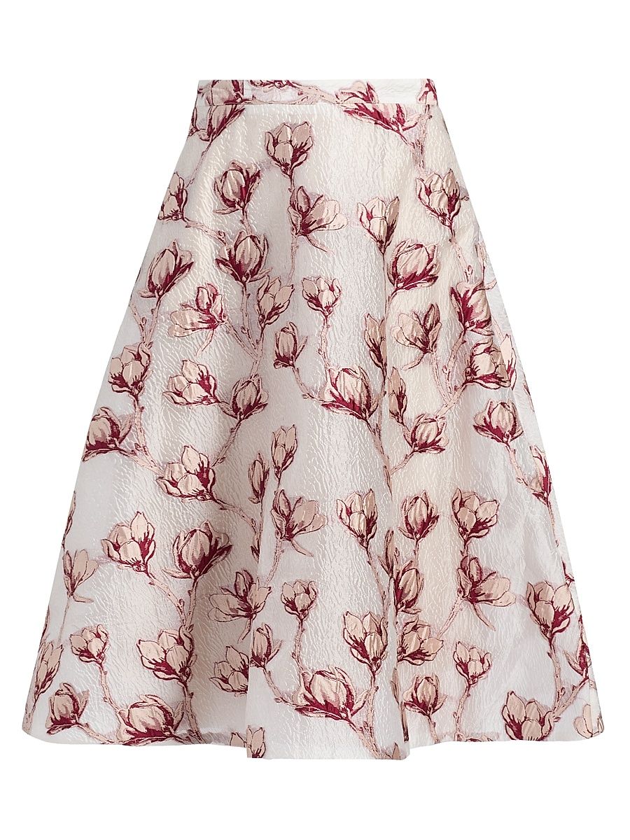 Women's Noella Floral Jacquard Midi-Skirt - Pink White - Size 12