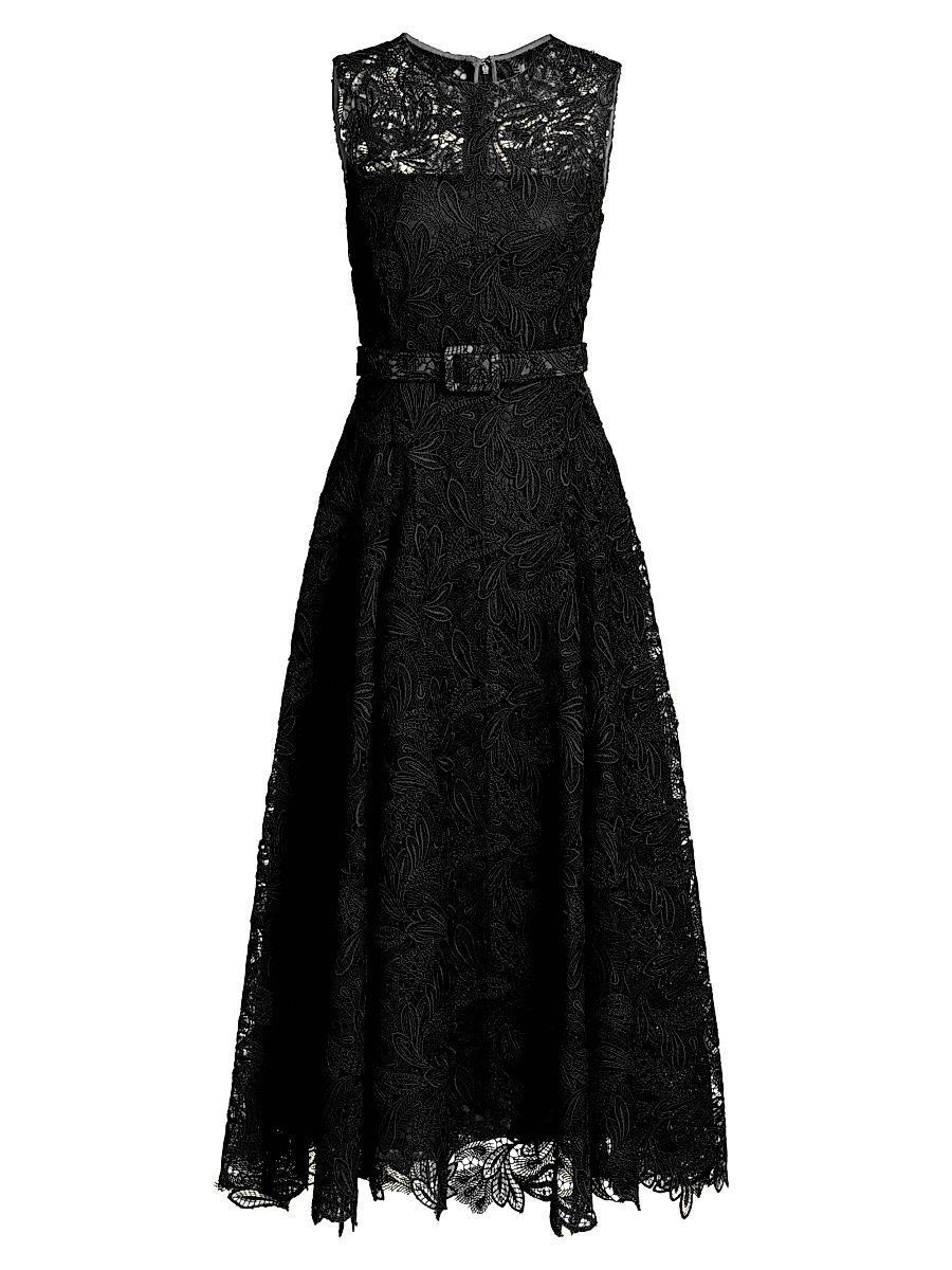 Women's Feather Scroll Guipure Day Dress - Black - Size 6