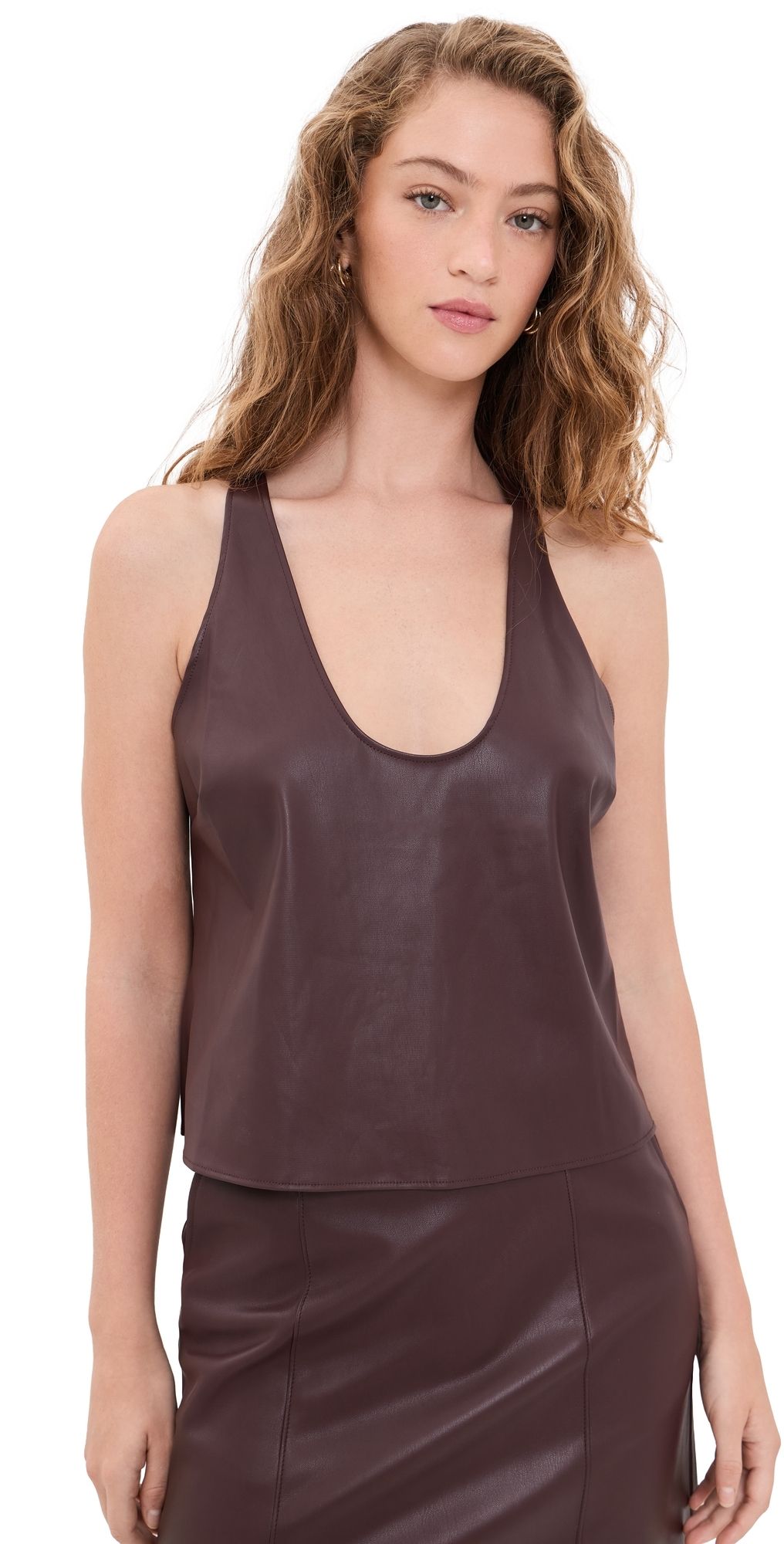 L'AGENCE Faux Leather Tullia Racerback Tank Deep Mahogany M