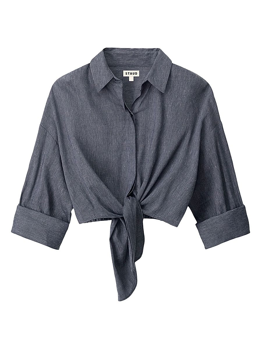 Women's Lisa Linen-Blend Crop Top - Chambray - Size XS