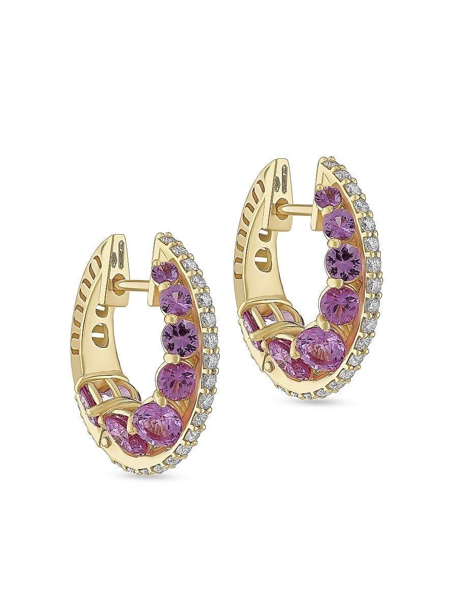Women's Procida 18K Yellow Gold, 6.24 TCW Pink Sapphire & 0.70 TCW Diamond Hoop Earrings - Yellow Gold