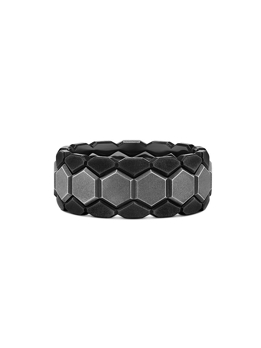 Men's Hex Stack Ring in Black Titanium - Black - Size 10