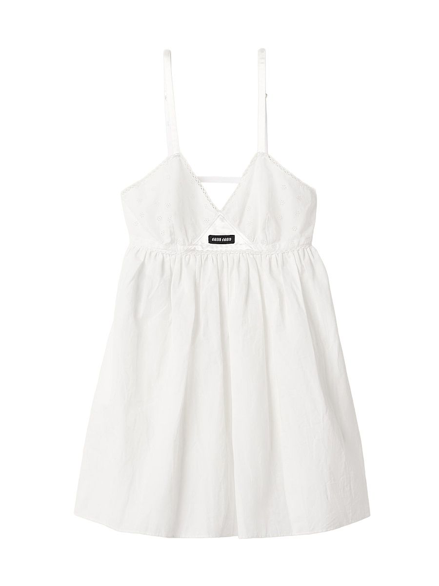 Women's Slubbed Poplin and Eyelet Lace Mini-Dress - White - Size 4